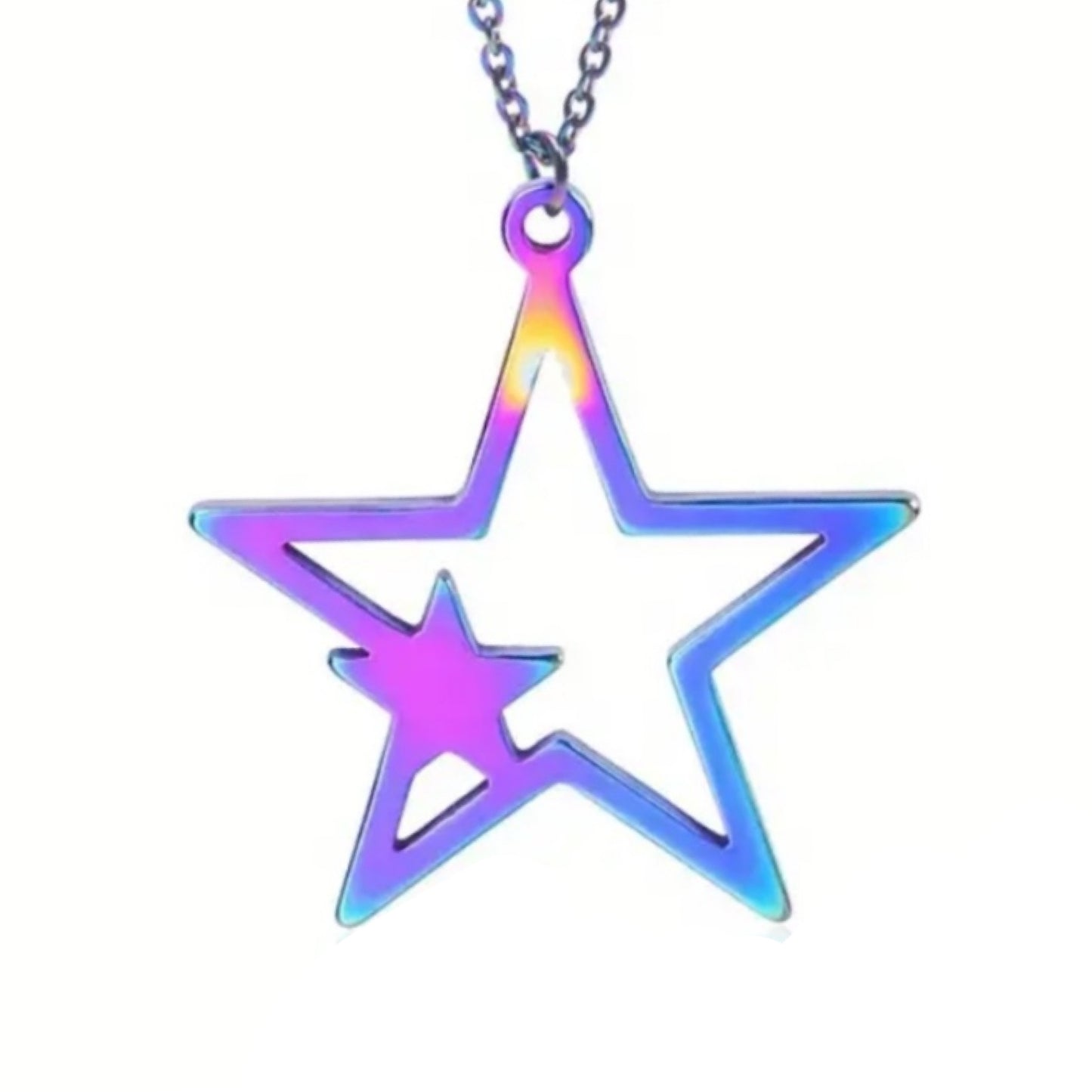 Rainbow Star Necklace – Holographic Stainless Steel Celestial