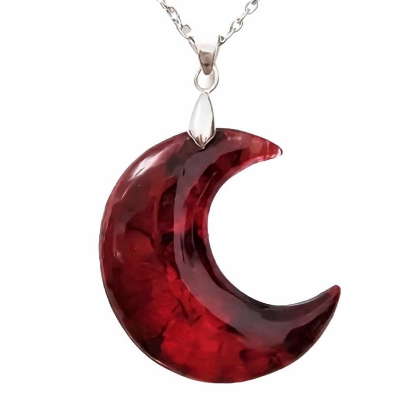 Red Crescent Moon Pendant Necklace – 20” Chain
