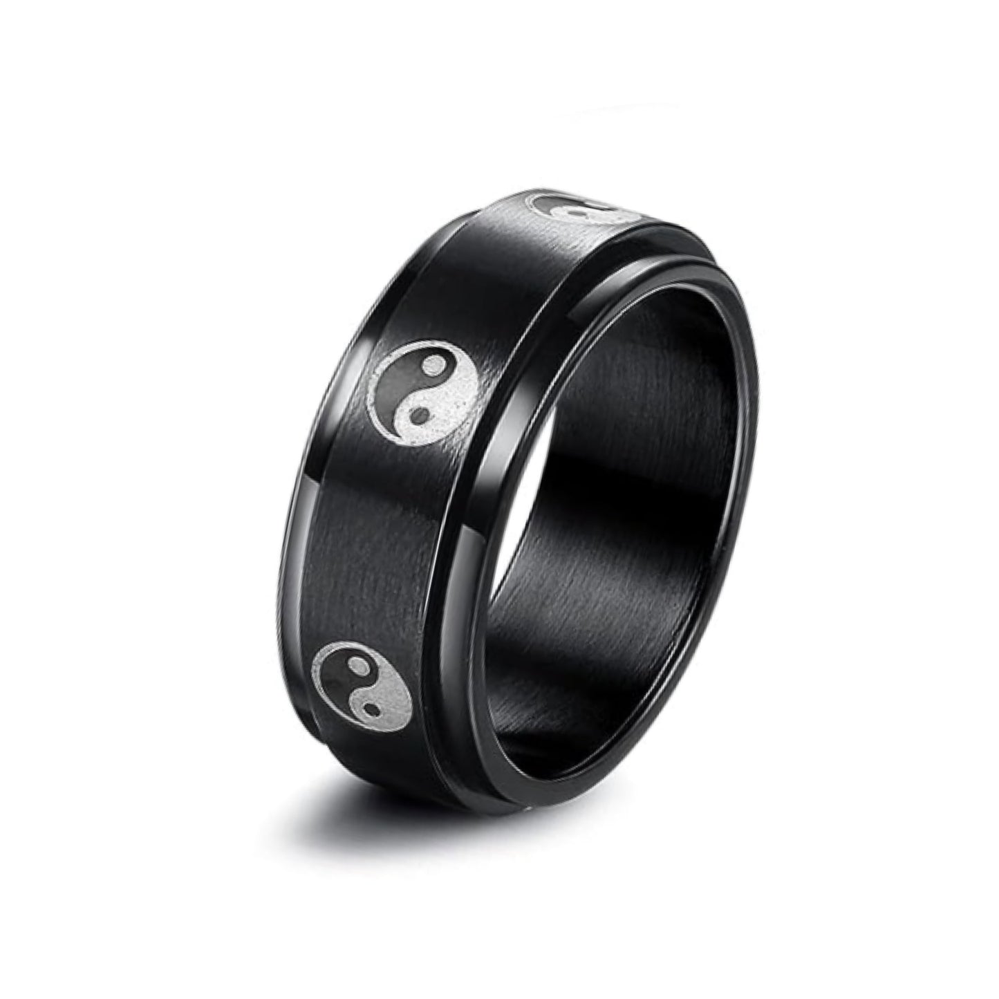 Yin and Yang Stainless Steel Anxiety Fidget Spinner Ring