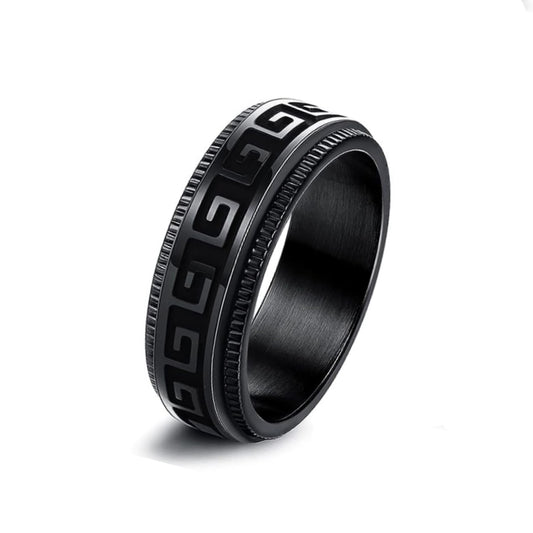 Black Greek Key Stainless Steel Anxiety Fidget Spinner Ring