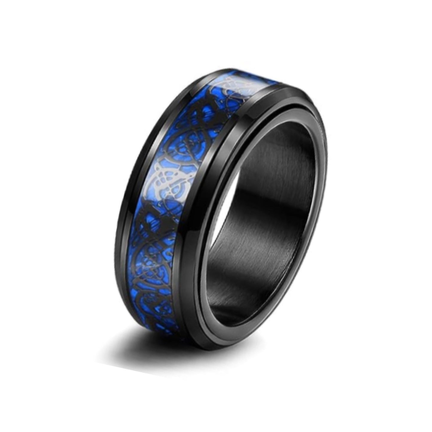 Black Blue Dragon Stainless Steel Anxiety Fidget Spinner Ring