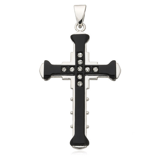 Black Rhinestone Cross Necklace – Stainless Steel Faith Pendant
