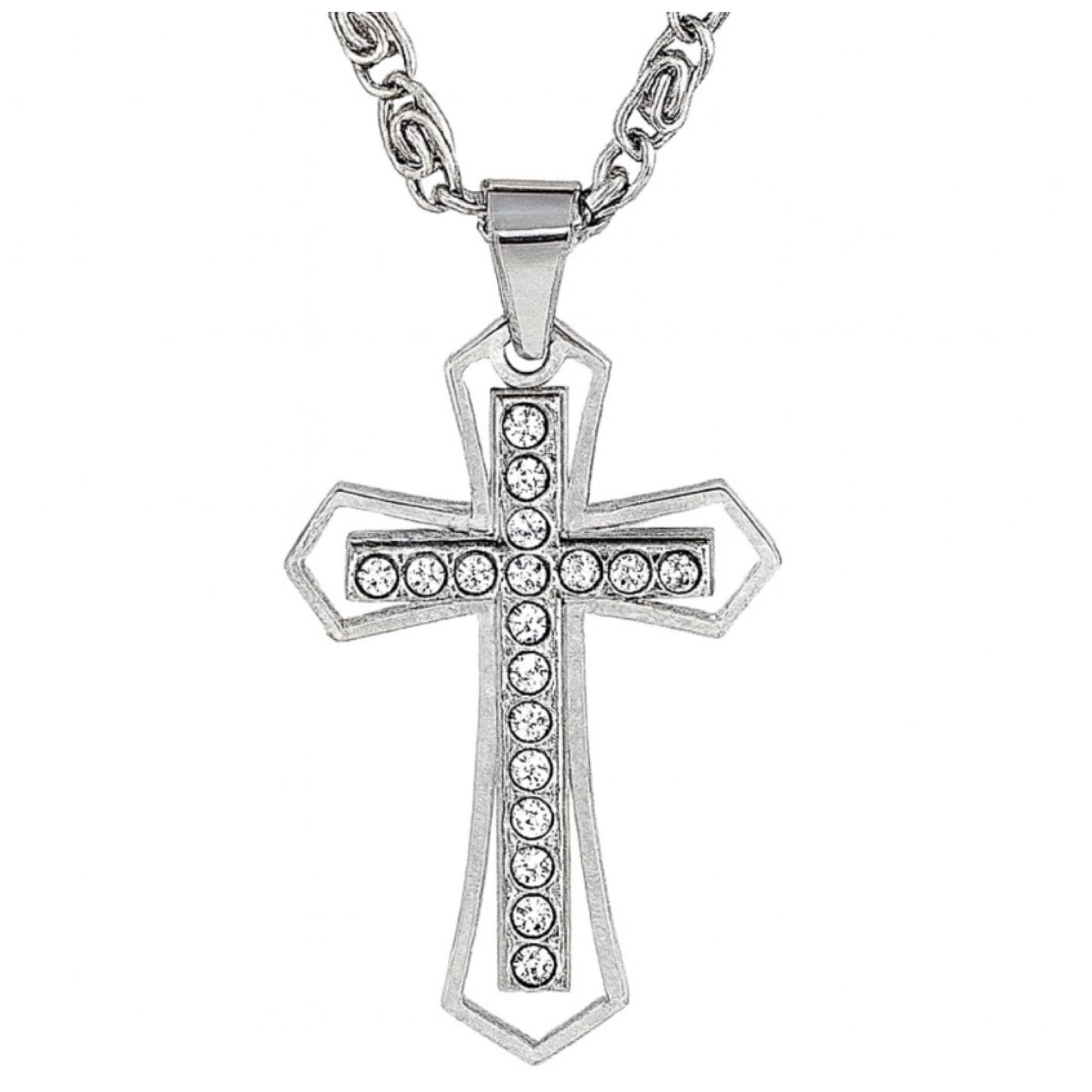 Silver Stainless Steel Cross Necklace CZ Pendant – 20” Chain