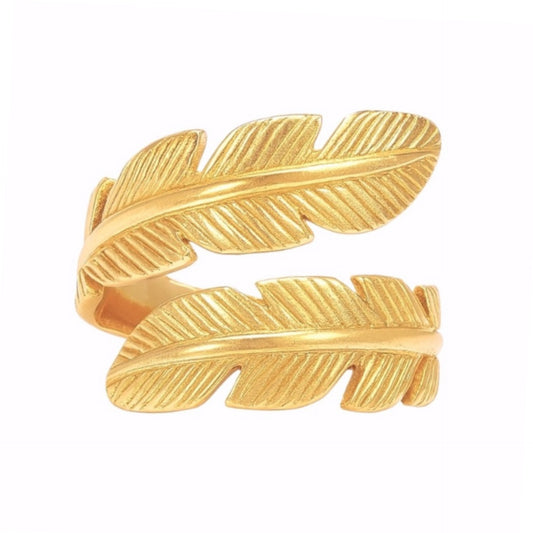 Gold Feather Wrap Ring – Adjustable 18K Plated Stainless Steel