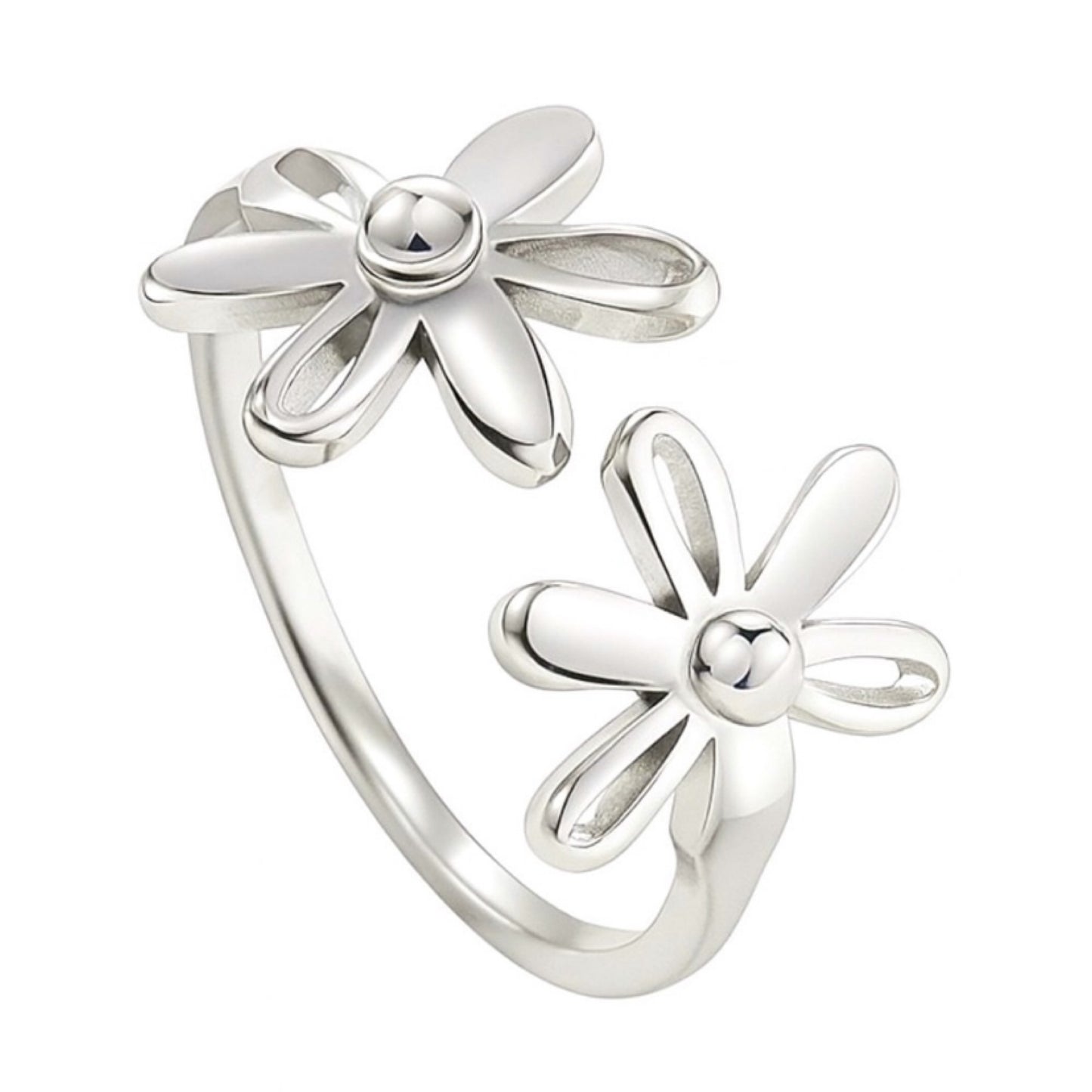Stainless Steel Floral Daisy Flower Open Ring – Adjustable