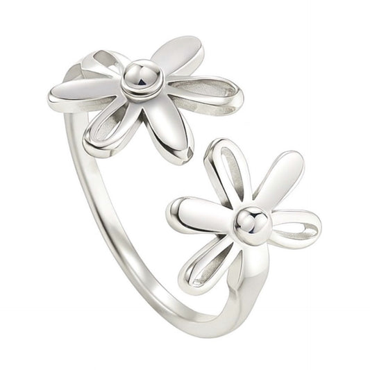 Daisy Flower Open Ring | Adjustable Double Floral Band | Boho Stacking Jewelry