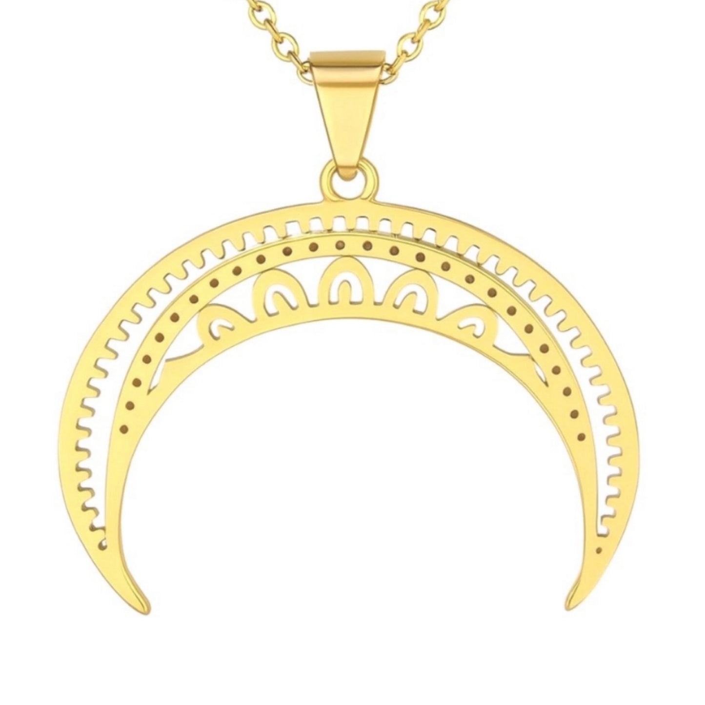 Gold Crescent Moon Cutout Necklace – 20” Chain