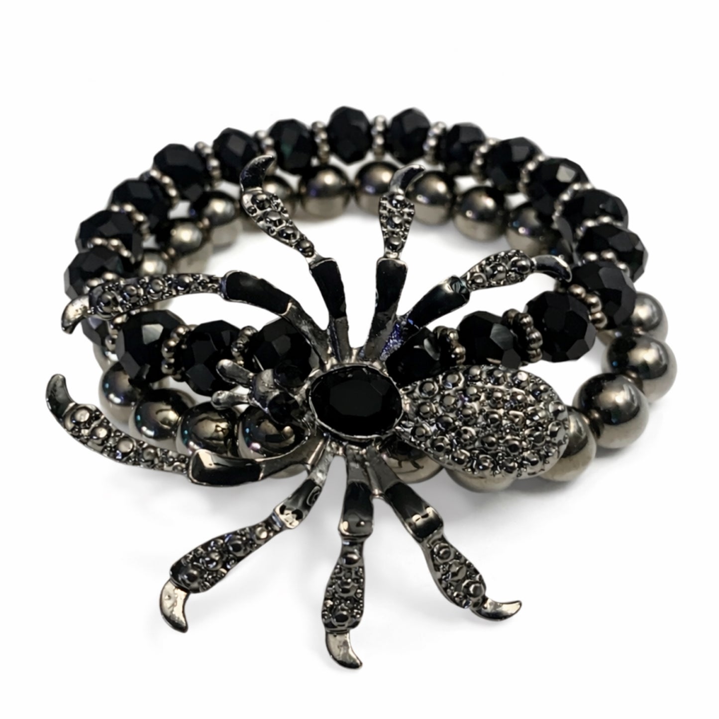 Gothic Black Spider Beaded Stretch Bracelet – Dark Statement Jewelry