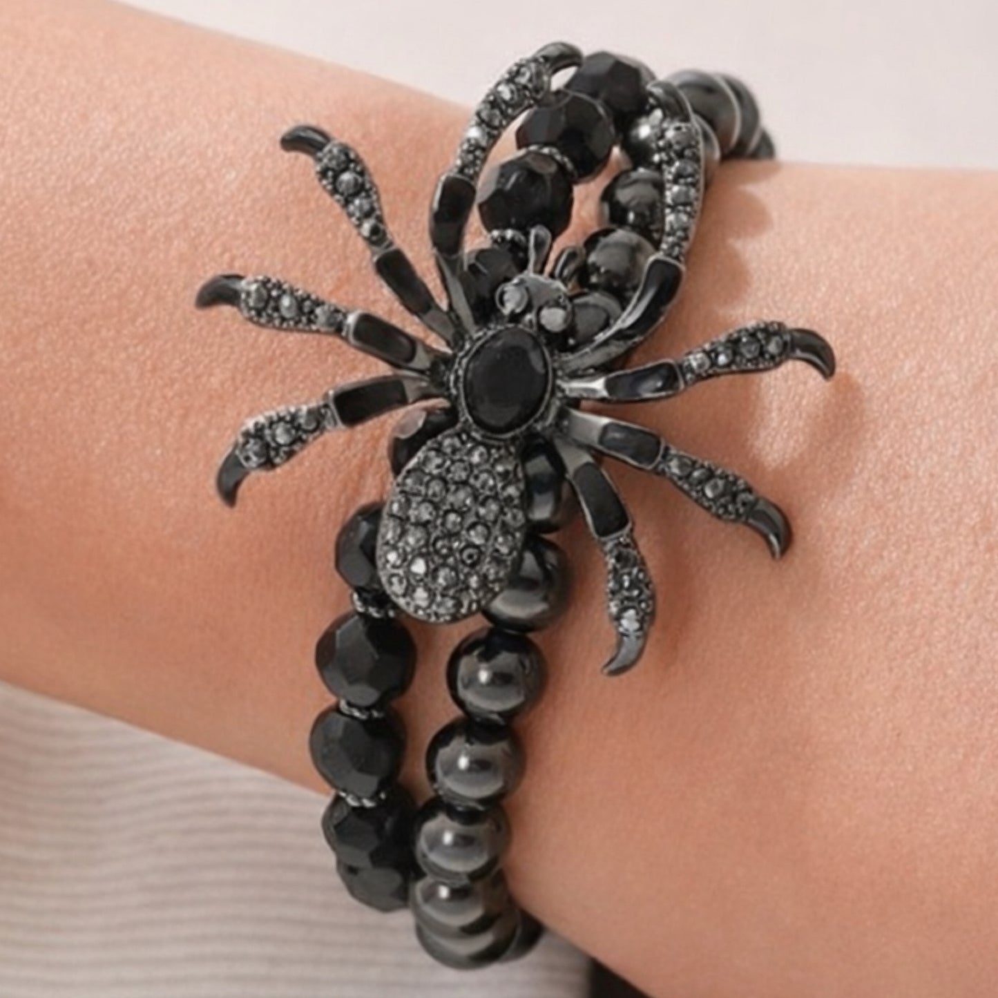 Gothic Black Spider Beaded Stretch Bracelet – Dark Statement Jewelry