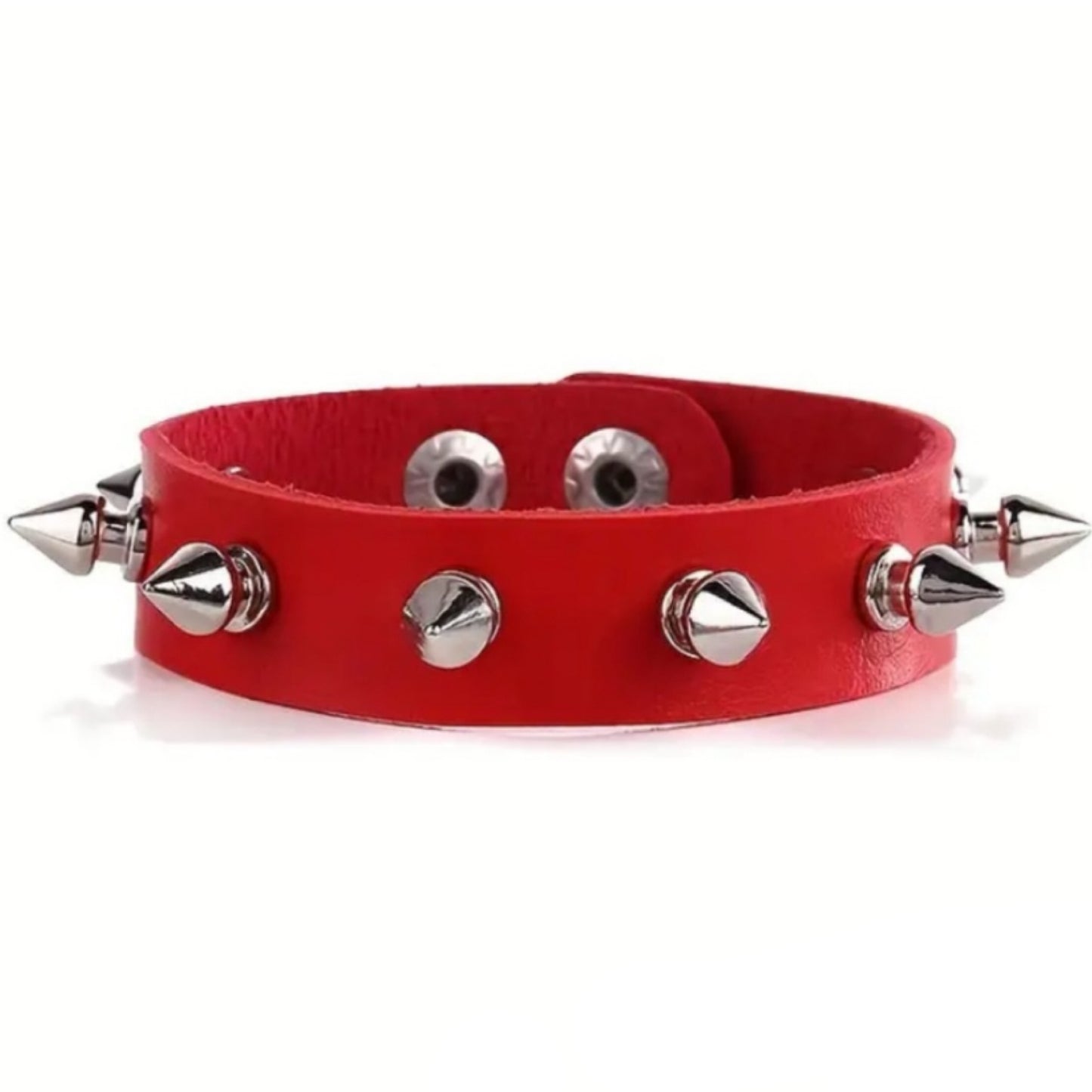 Red Spiked Studded Leather Bracelet Punk Goth Rock Adjustable Cuff