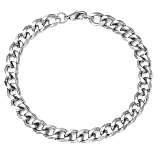 Stainless Steel Cuban Link Bracelet – 7mm Silver Curb Chain, 8.5”