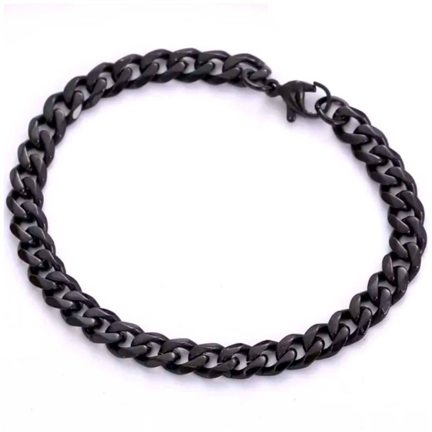 Black Titanium Steel Cuban Link Chain Bracelet – 8.66” Curb Chain