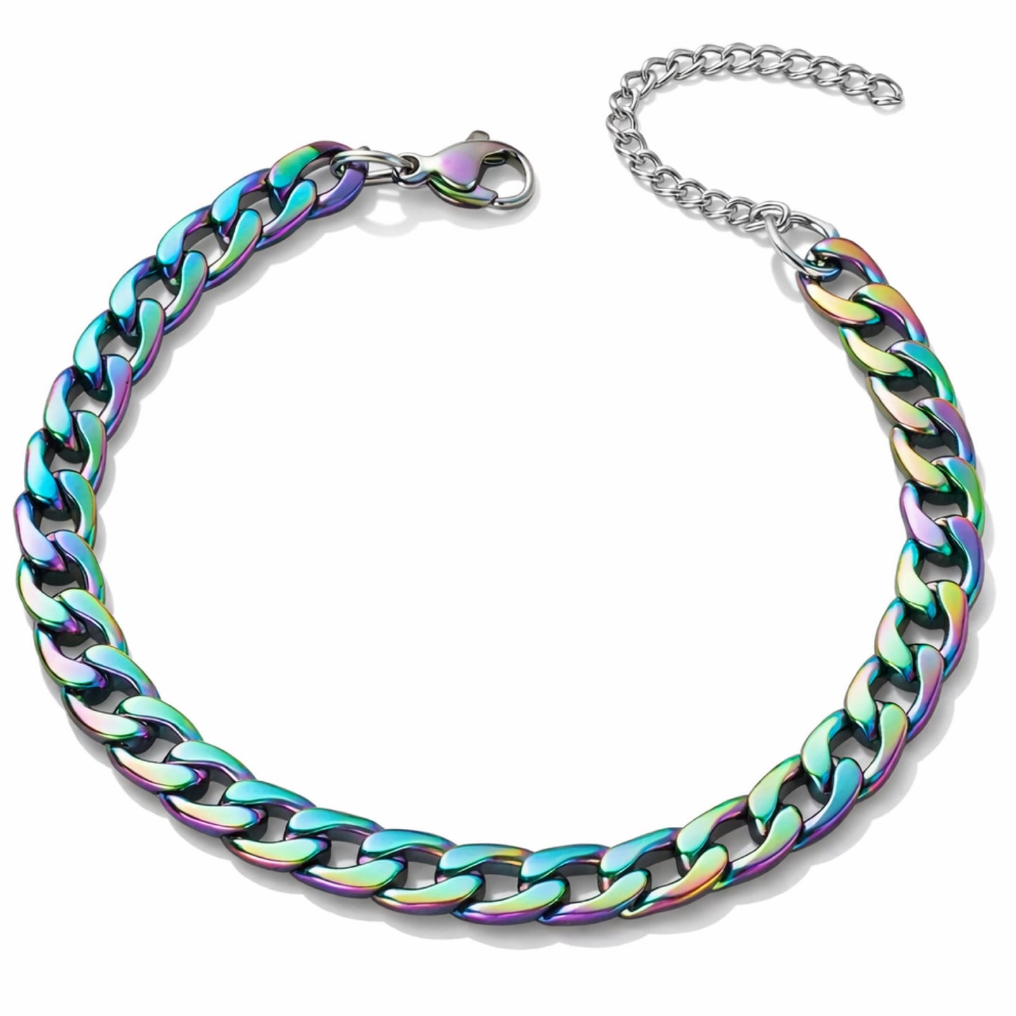 Rainbow Cuban Link Chain Bracelet – Stainless Steel Adjustable