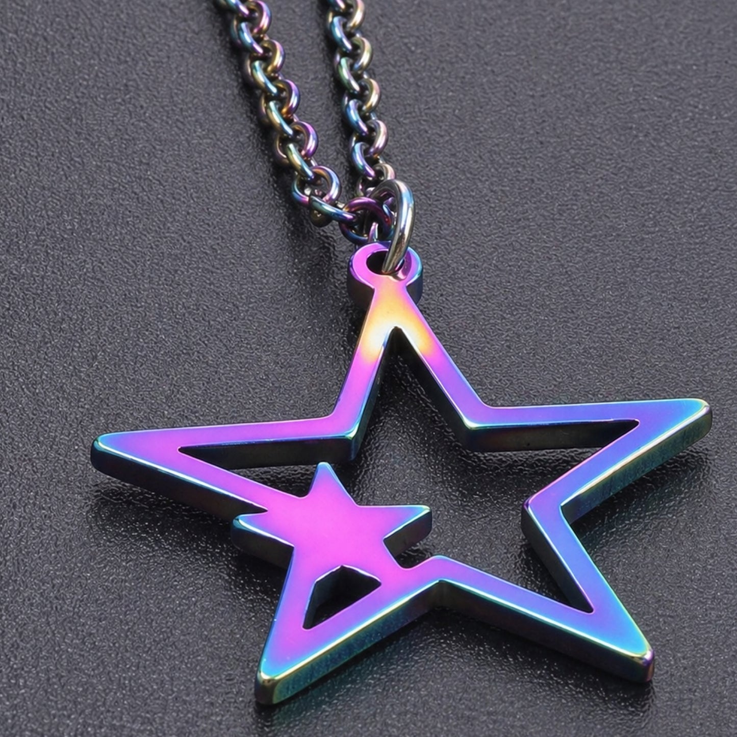 Iridescent Rainbow Star Pendant Necklace – 20” Chain
