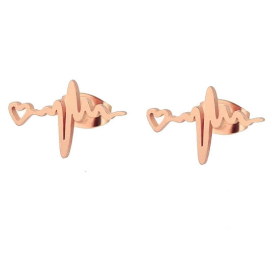 Tiny Rose Gold Heartbeat Lifeline Stud Earrings