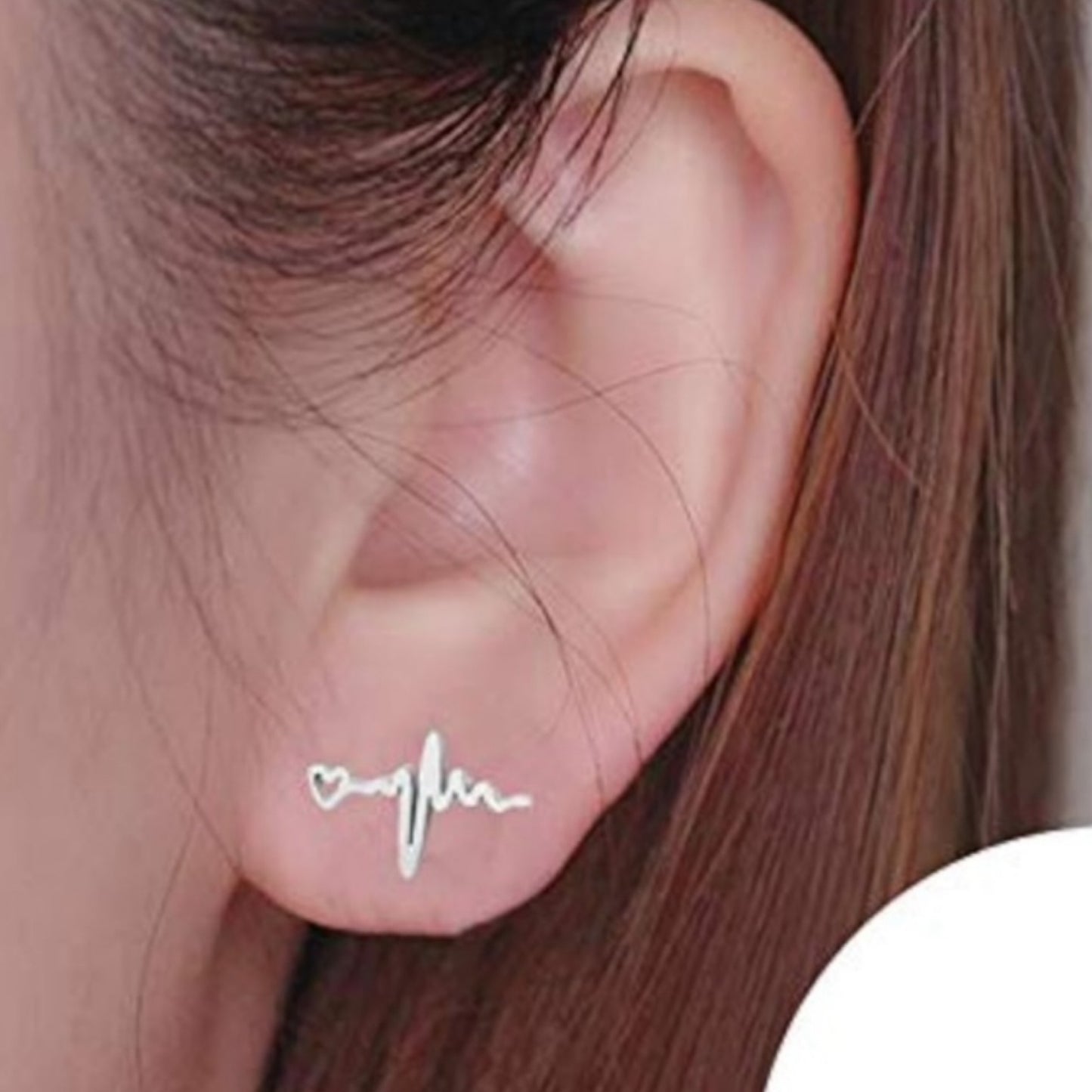 Tiny Rose Gold Heartbeat Lifeline Stud Earrings