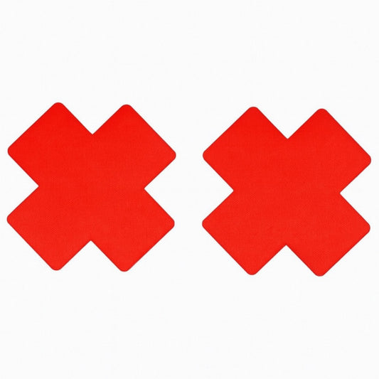 Red Satin X Shape Nipple Pasties | Smooth Adhesive | Cross Festival Rave Clubwear