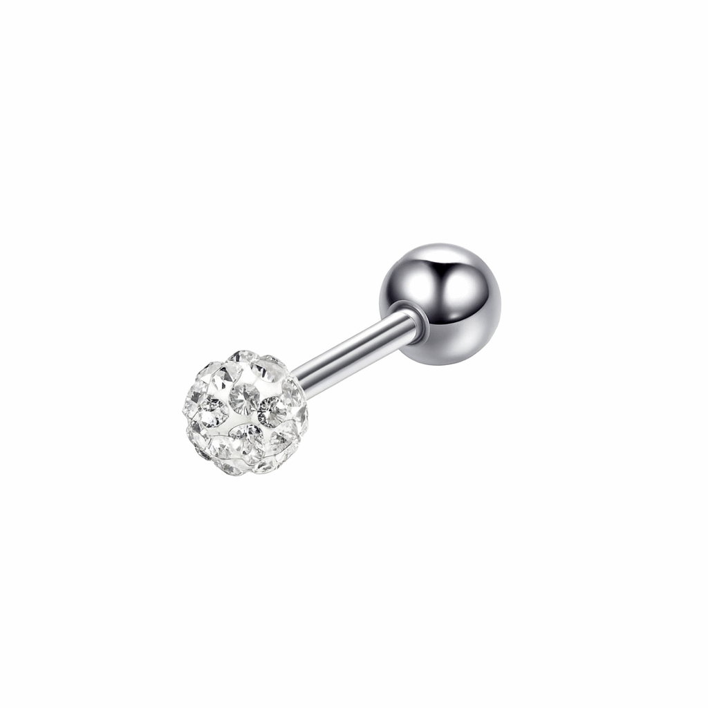 16G Stainless Steel CZ Crystal Ball Barbell Earrings – Hypoallergenic