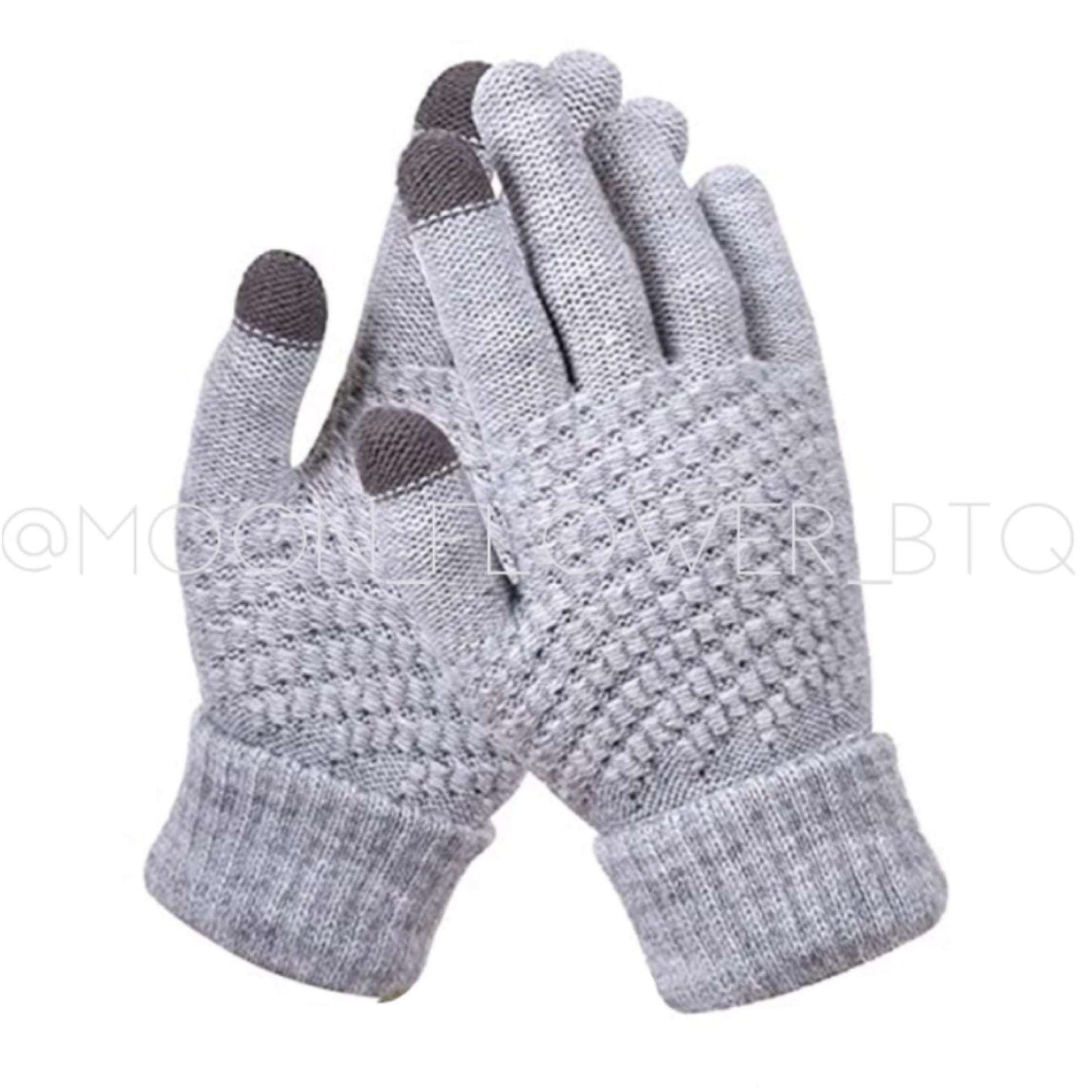 Gray Knit Winter Gloves Warm Stretchy Touchscreen Friendly Cold Weather Accessories