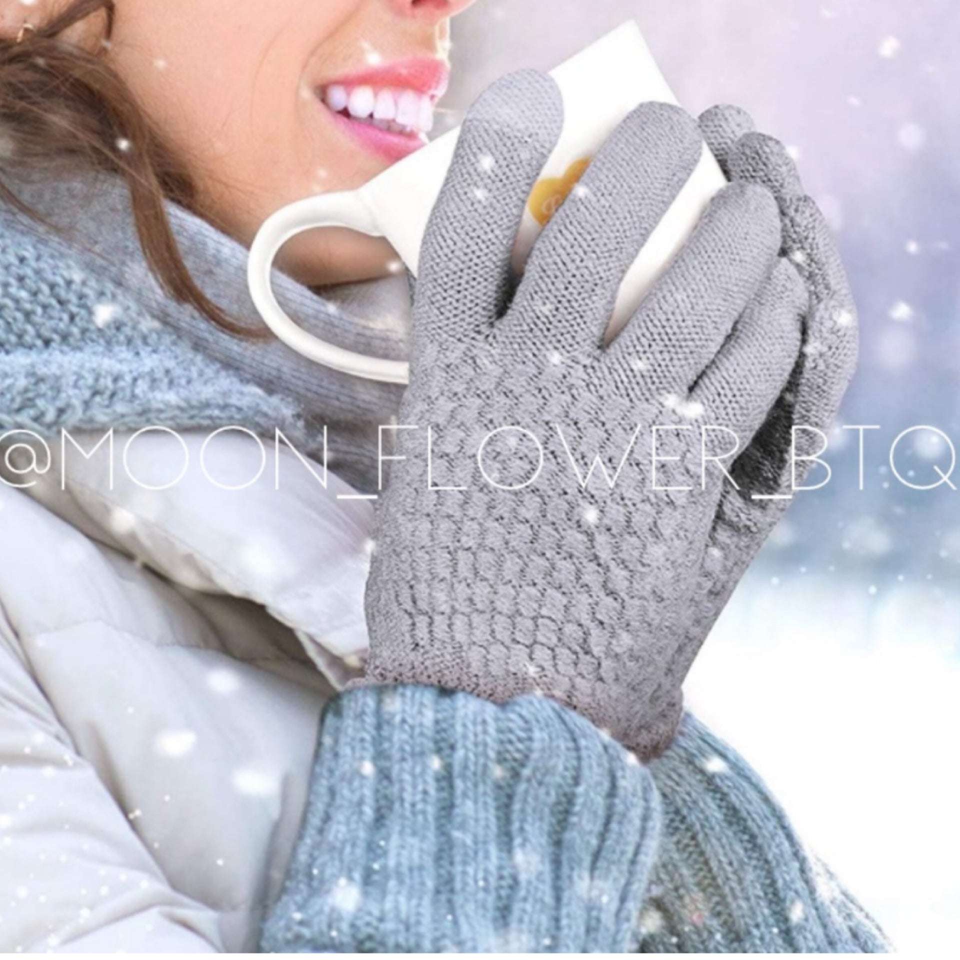 Gray Knit Winter Gloves Warm Stretchy Touchscreen Friendly Cold Weather Accessories