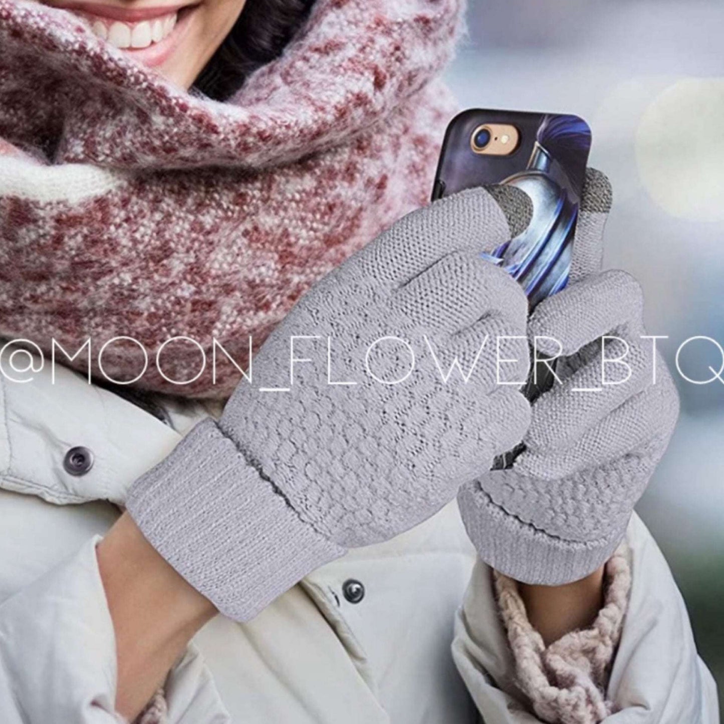 Gray Knit Winter Gloves Warm Stretchy Touchscreen Friendly Cold Weather Accessories