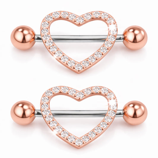 Rose Gold Rhinestone Heart Nipple Rings