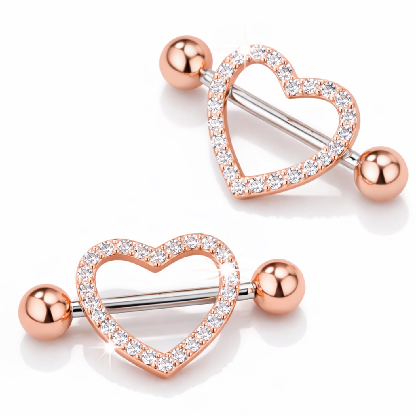 Rose Gold Rhinestone Heart Nipple Rings