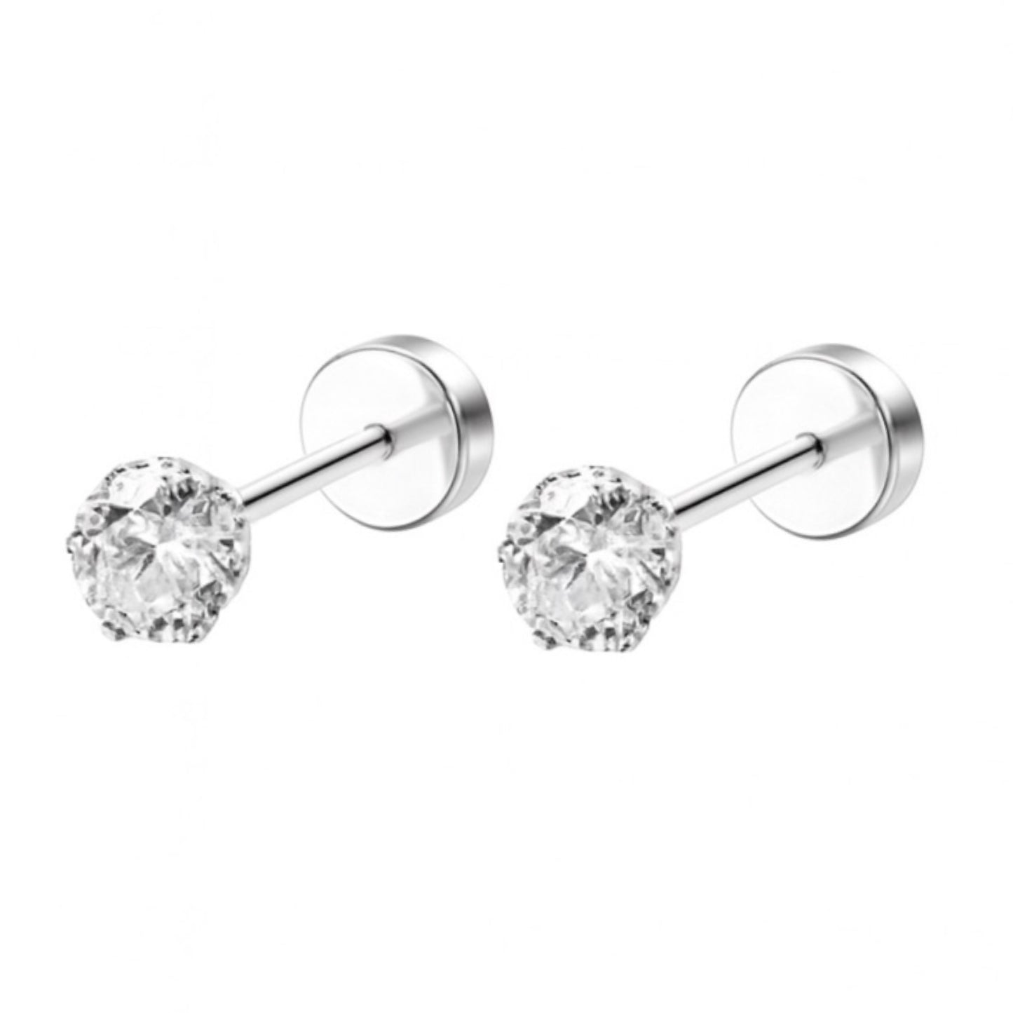 4mm Clear CZ Flat Back Earrings – Stainless Steel Hypoallergenic Cartilage Studs