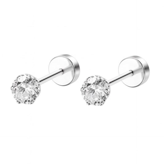 4mm Clear CZ Flat Back Earrings – Stainless Steel Hypoallergenic Cartilage Studs