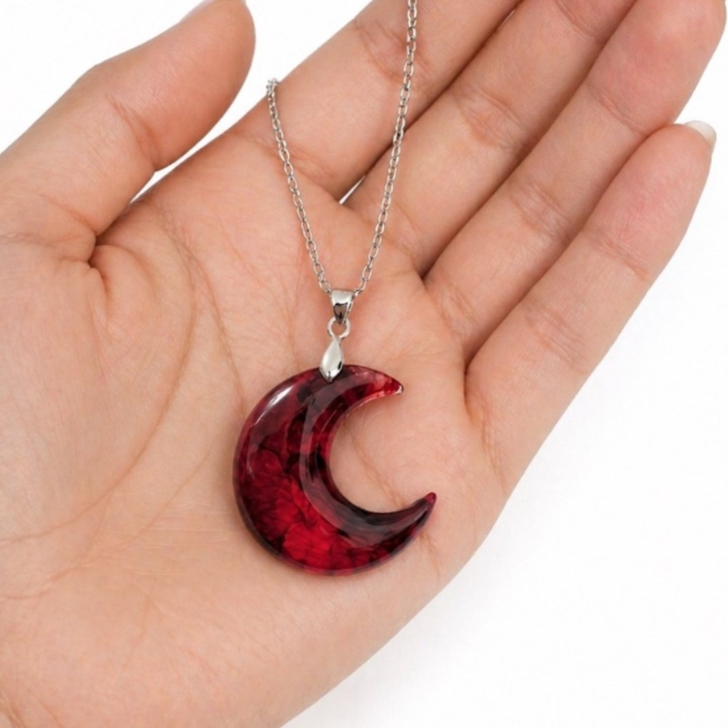 Red Crescent Moon Pendant Necklace – 20” Chain