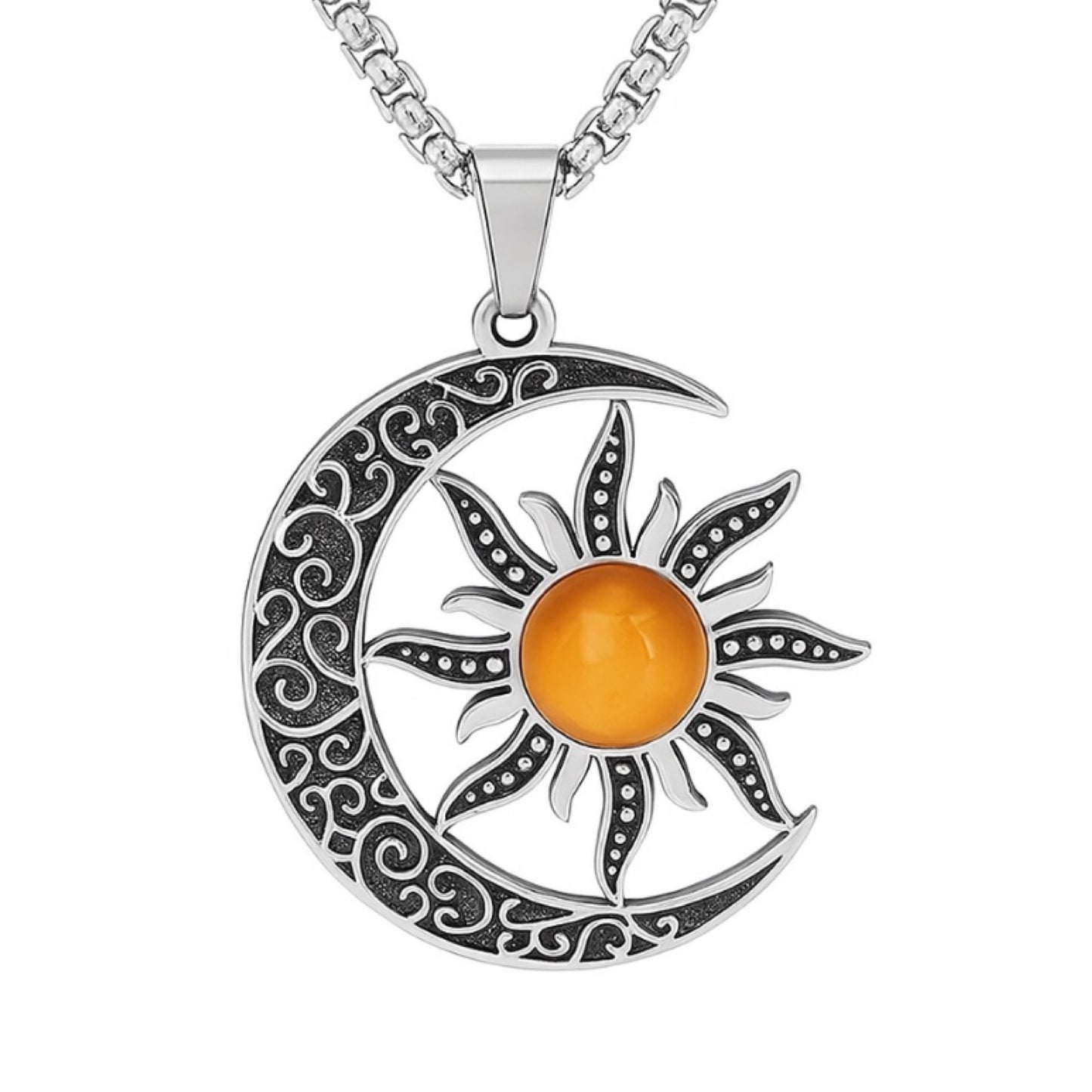 Sun & Moon Celestial Pendant Necklace – 24” Chain