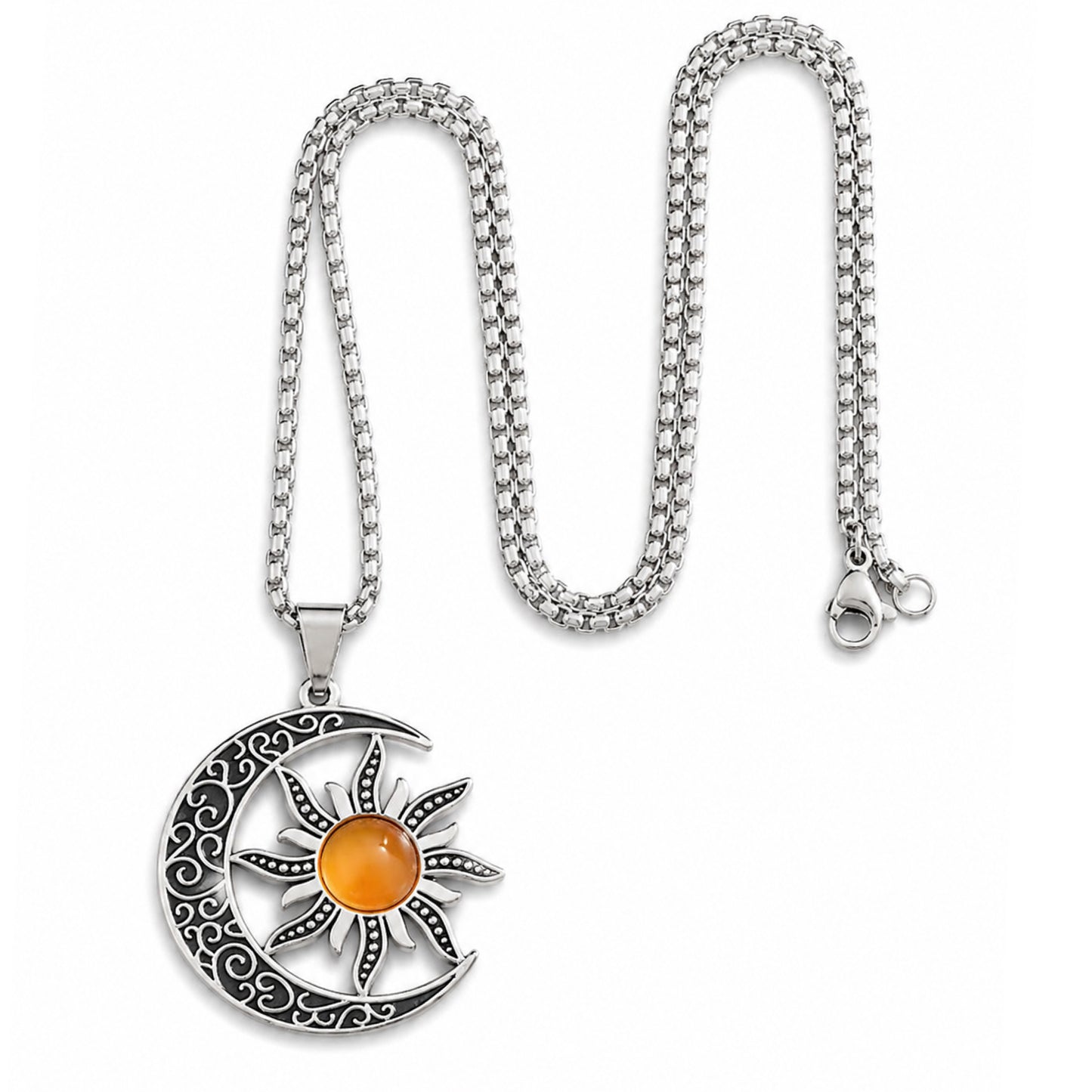 Sun & Moon Celestial Pendant Necklace – 24” Chain