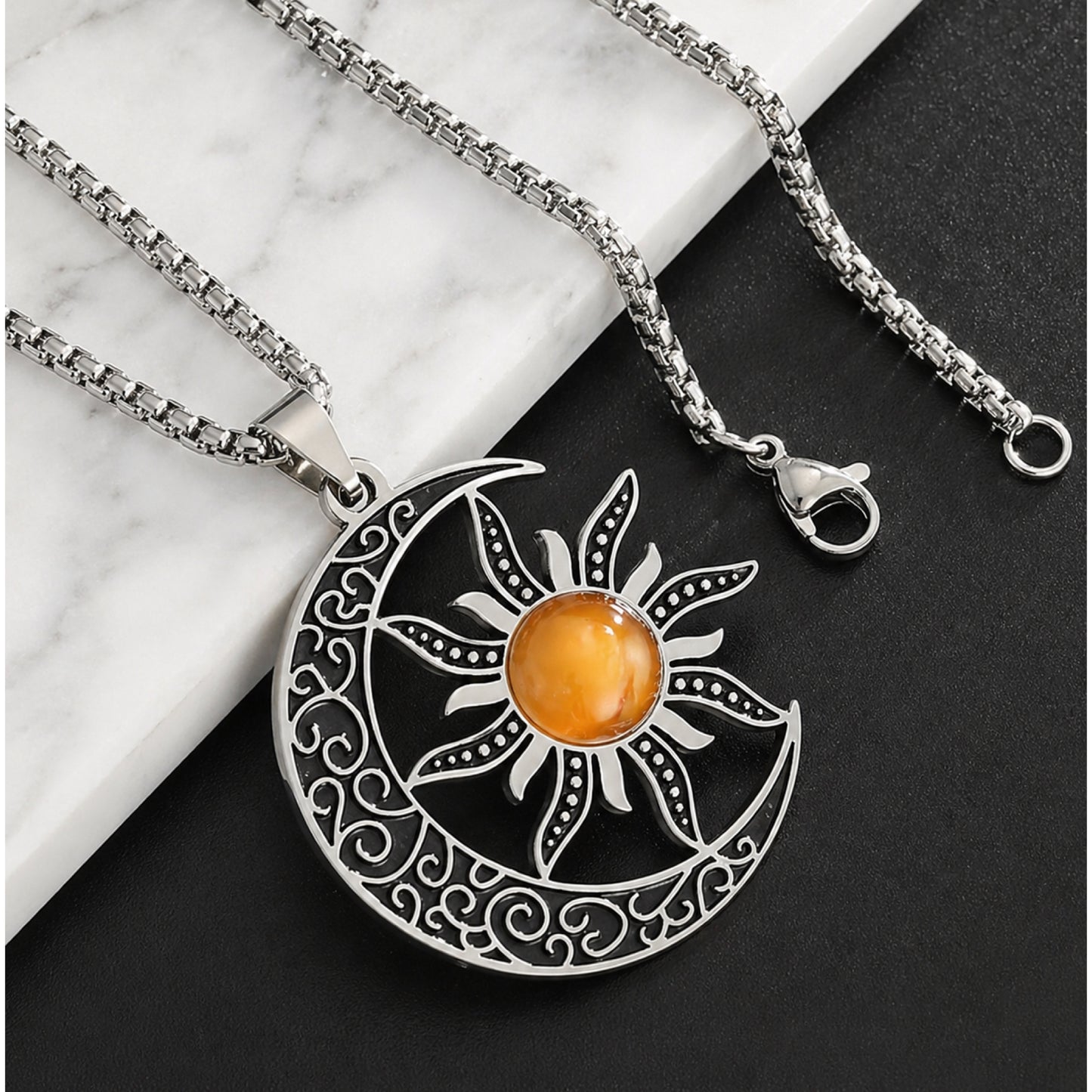 Sun & Moon Celestial Pendant Necklace – 24” Chain