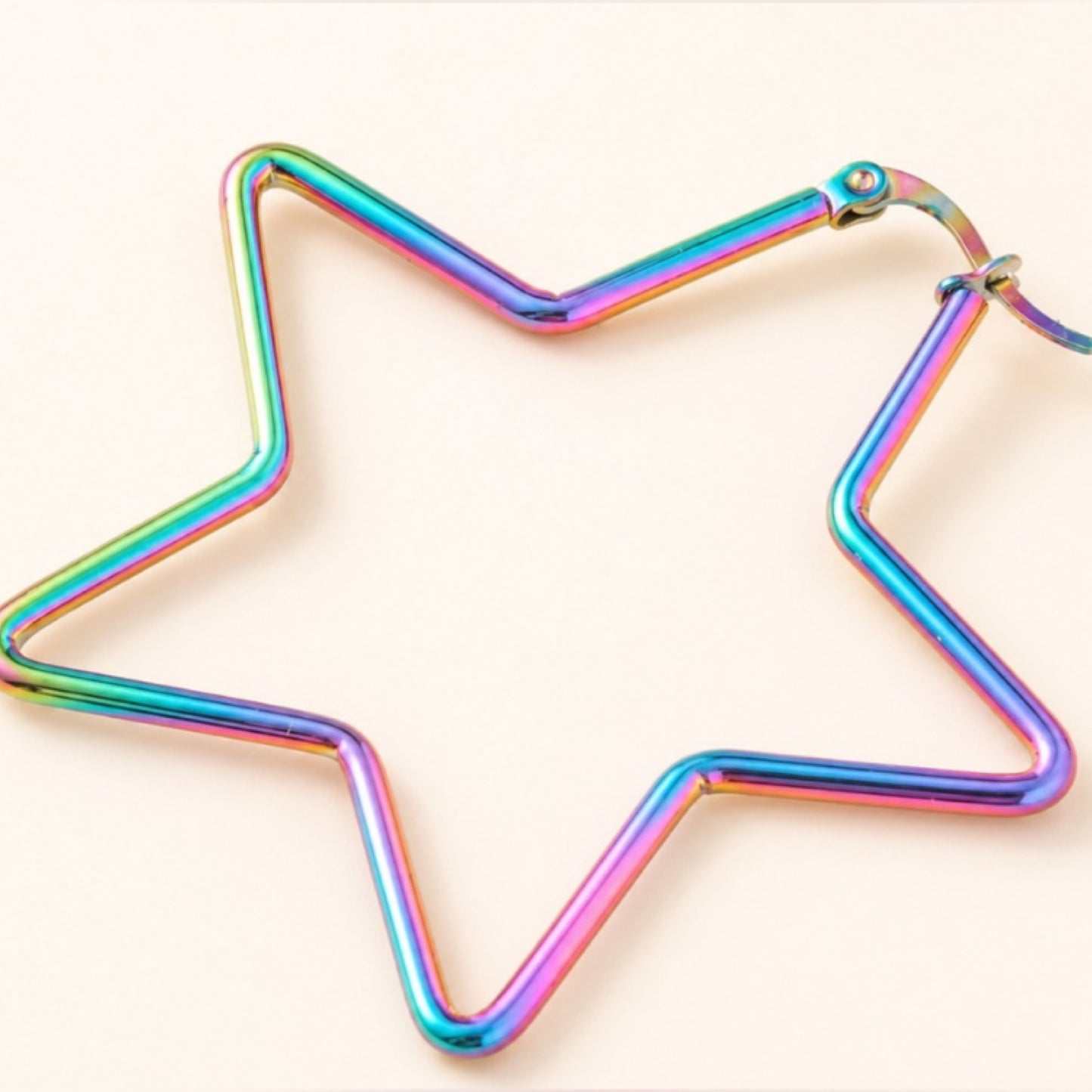 Iridescent Rainbow Oil Slick Star Hoop Earrings