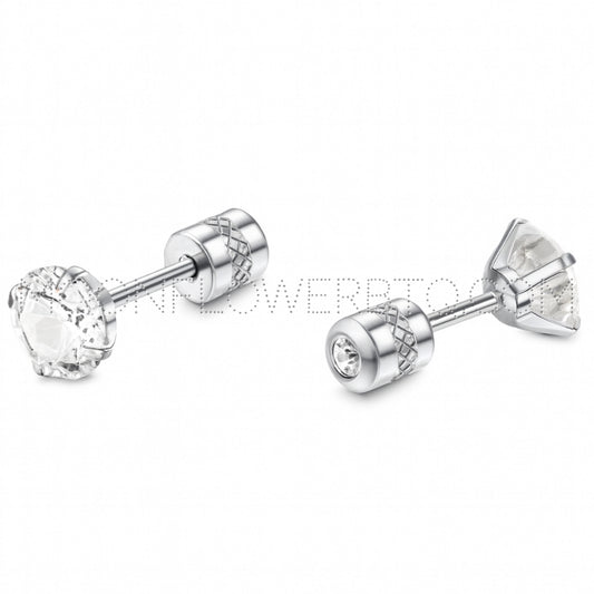 20G Stainless Steel Double Ended Earrings | 5mm Clear CZ Front with Small CZ Screw Back Studs