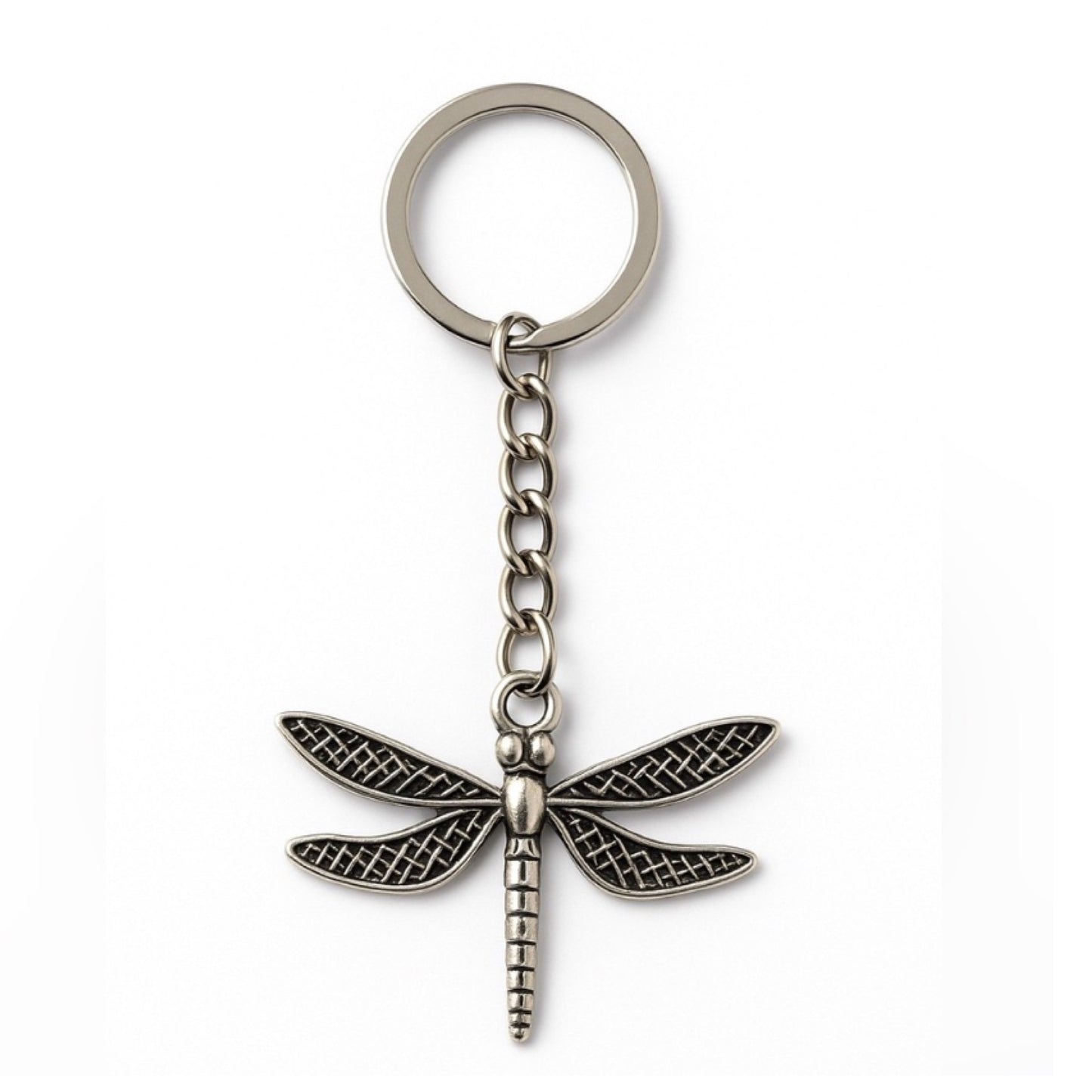 Dragonfly Keychain Charm | Vintage Silver Tone Metal Bag Accessory