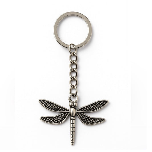 Dragonfly Keychain Charm | Vintage Silver Tone Metal Bag Accessory
