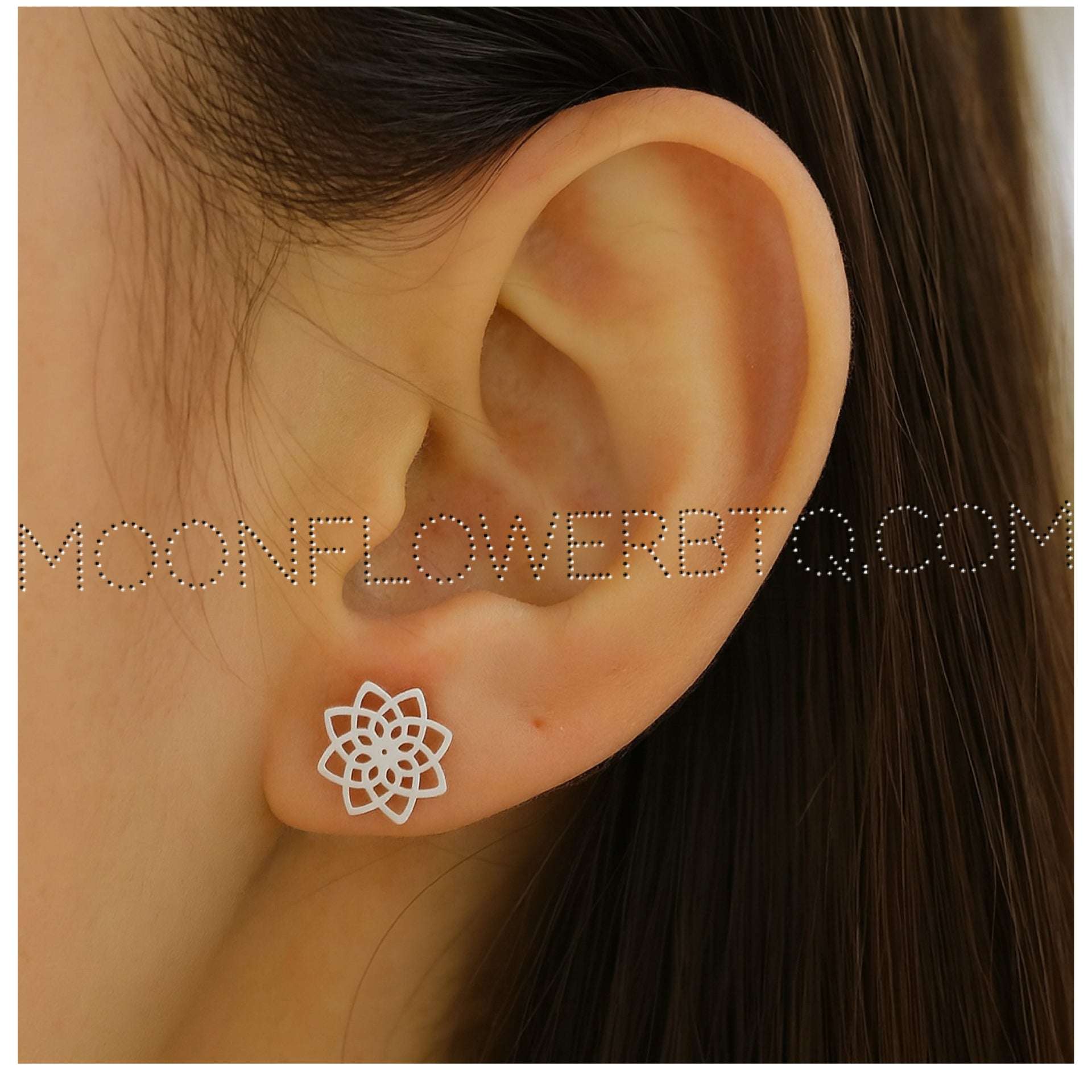Silver Seed of Life Mandala Stud Earrings
