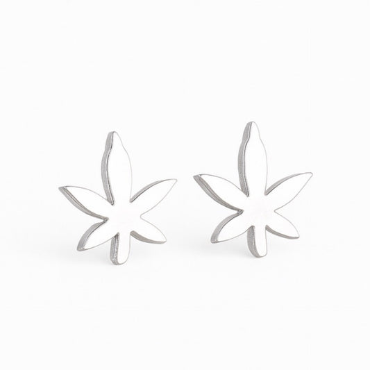 Tiny Weed Leaf Stud Earrings | Stainless Steel Pot Leaf Cannabis Jewelry