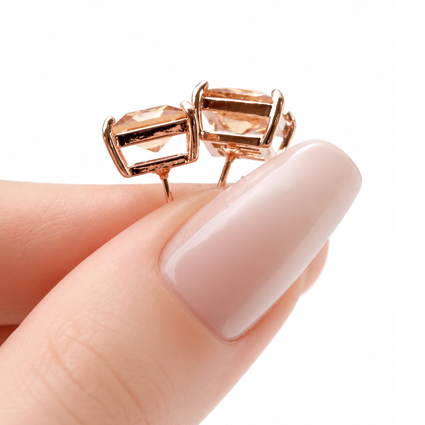 Rose Gold Princess Cut CZ Stud Earrings – Champagne