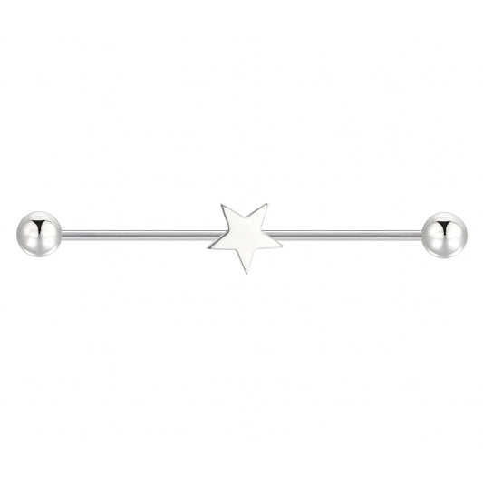 Star Industrial Barbell Earring | 14G Stainless Steel Cartilage Piercing Jewelry 40mm
