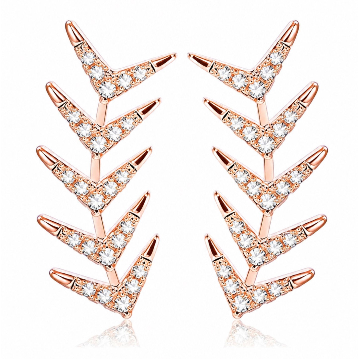 Rose Gold CZ Ear Climber Earrings – Leaf Vine Ear Crawlers
