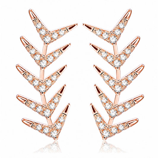 Rose Gold CZ Ear Climber Earrings – Leaf Vine Ear Crawlers