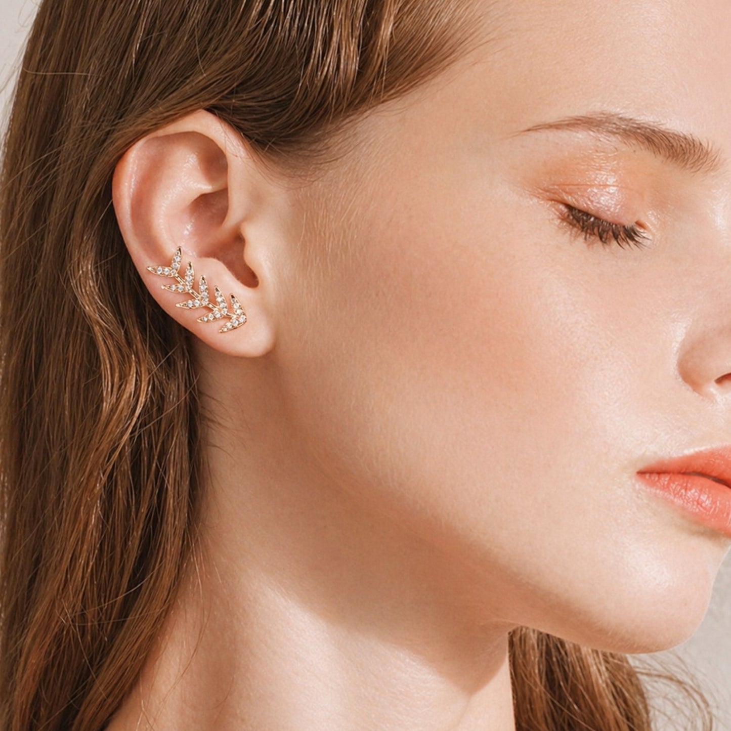 Rose Gold CZ Ear Climber Earrings – Leaf Vine Ear Crawlers