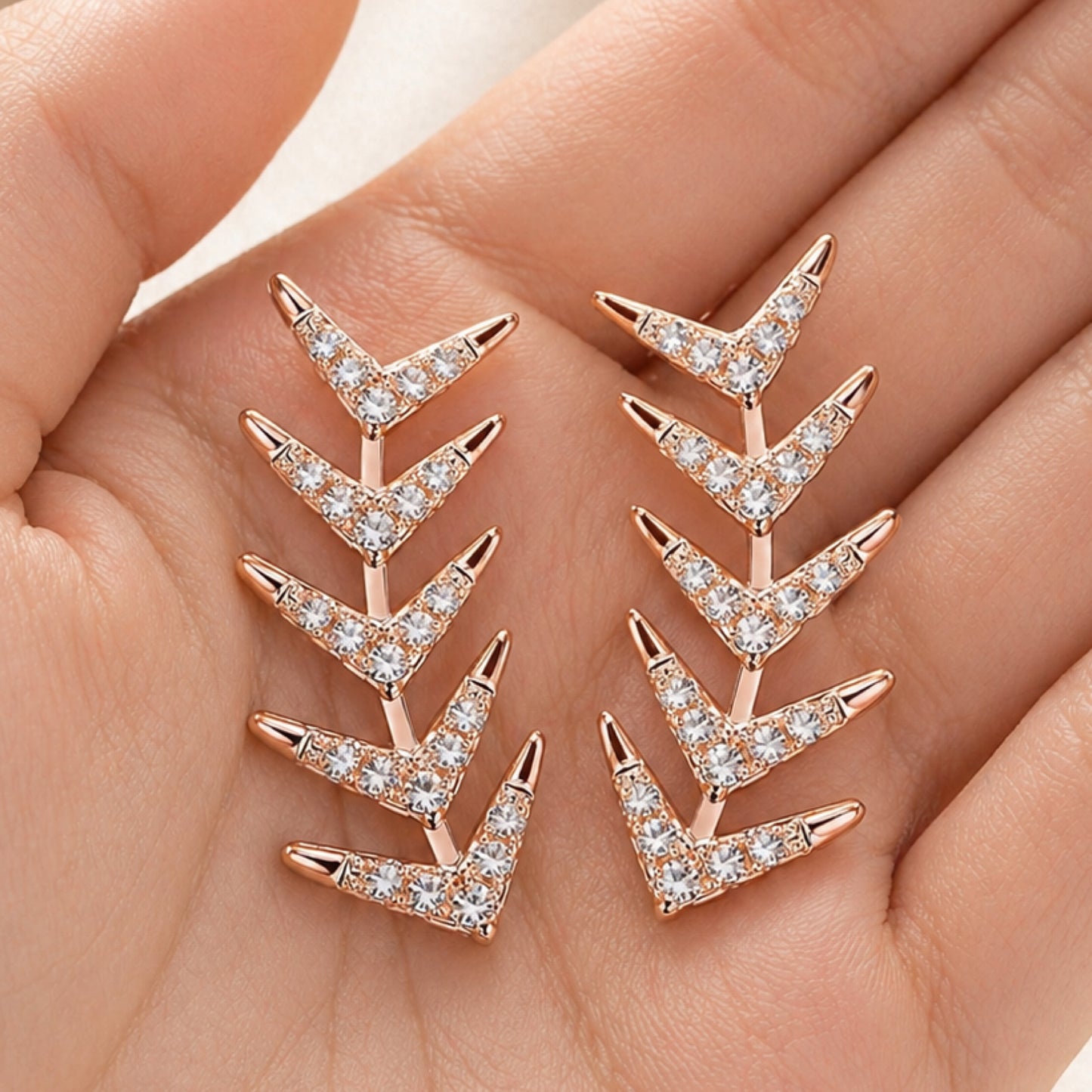 Rose Gold CZ Ear Climber Earrings – Leaf Vine Ear Crawlers