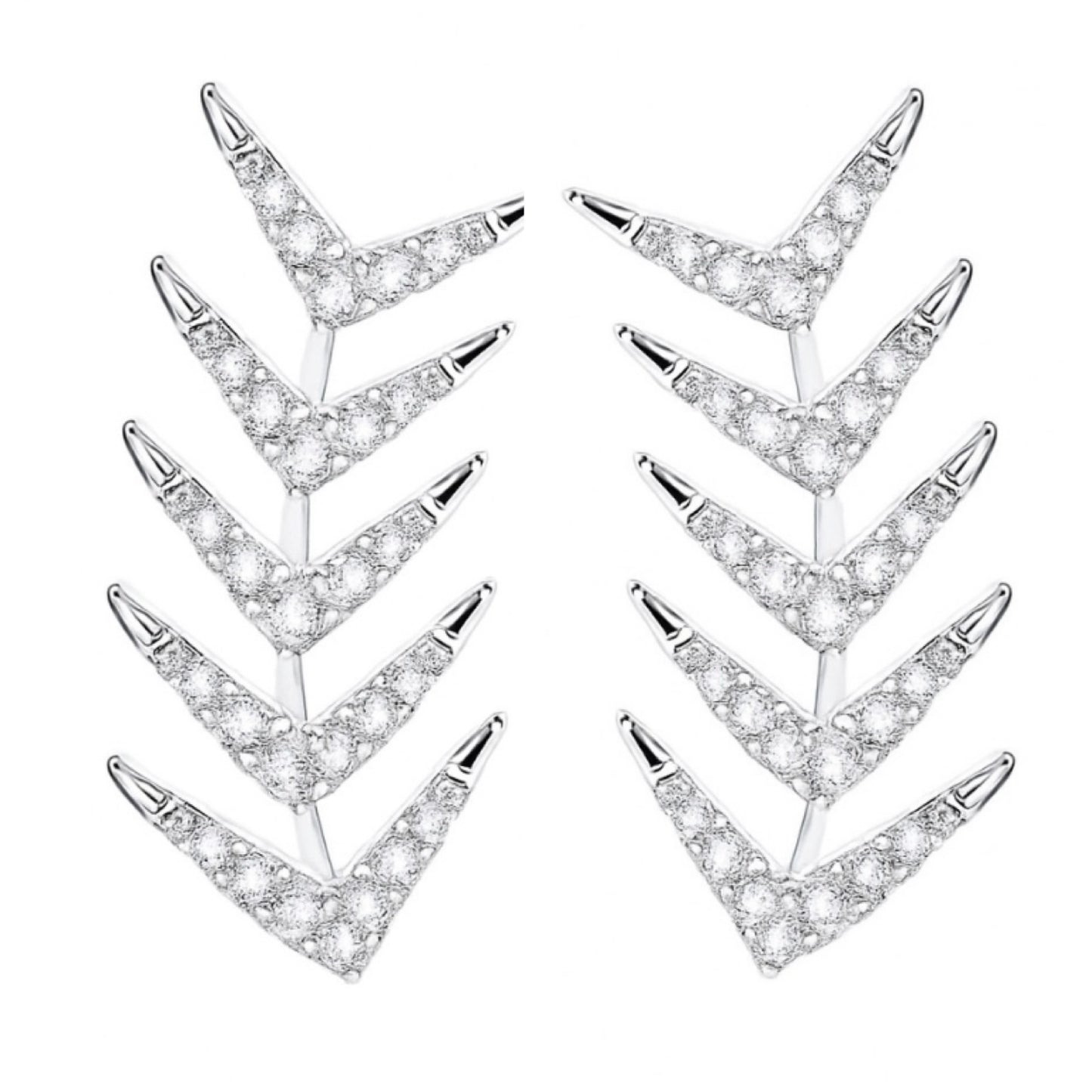 White Gold CZ Ear Climber Earrings – Leaf Vine Ear Crawlers