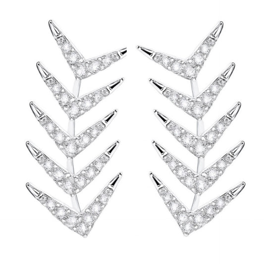 White Gold CZ Ear Climber Earrings – Leaf Vine Ear Crawlers
