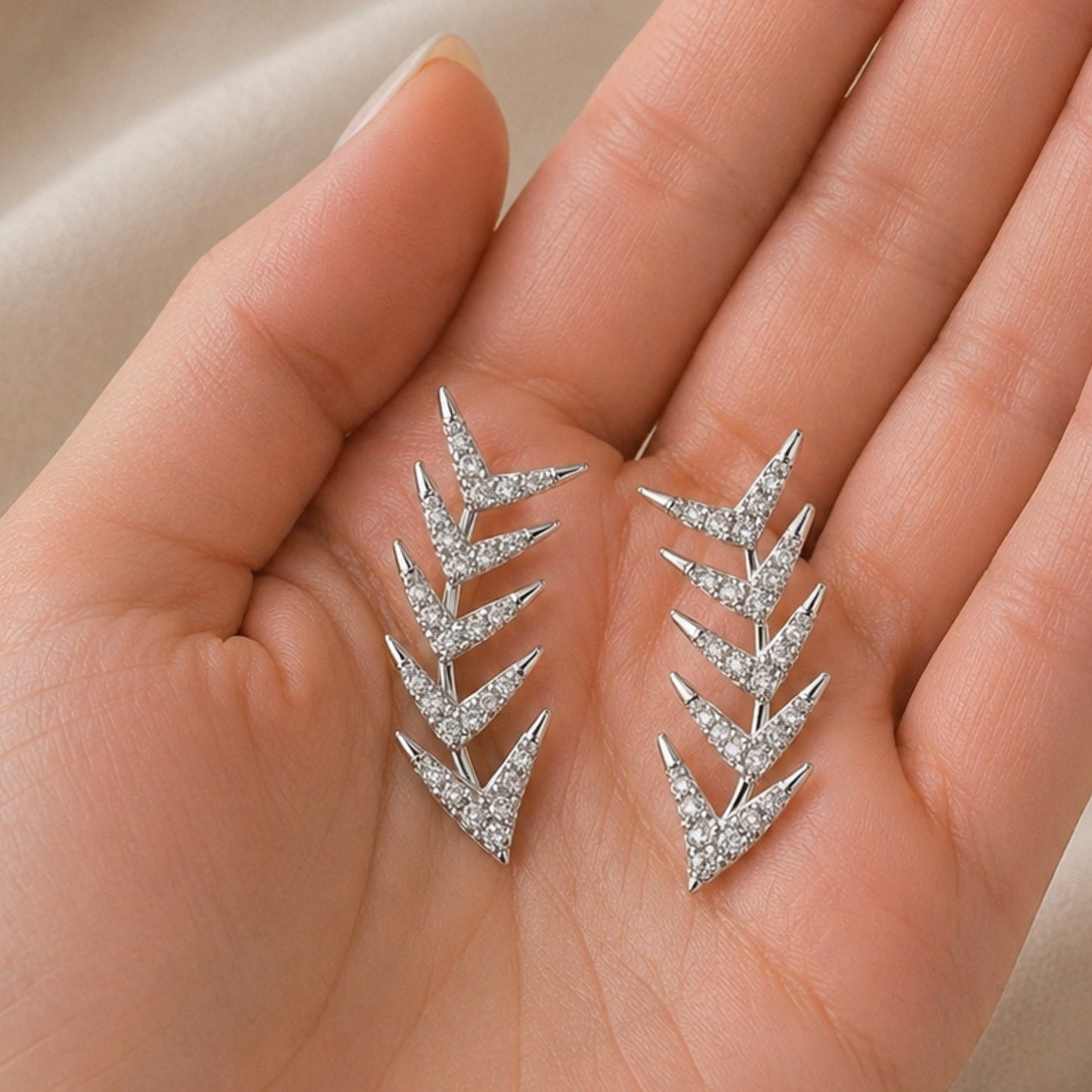 White Gold CZ Ear Climber Earrings – Leaf Vine Ear Crawlers
