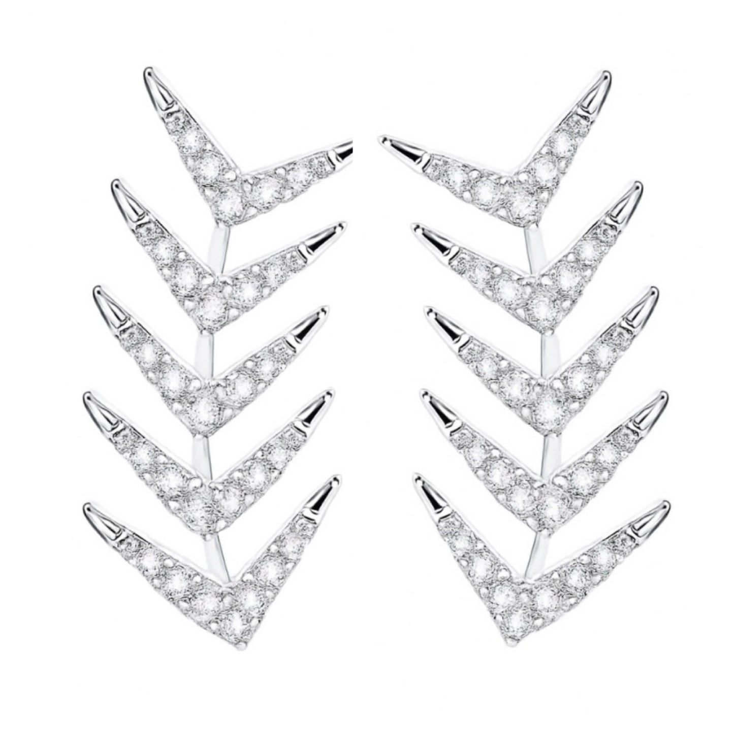 White Gold CZ Ear Climber Earrings – Leaf Vine Ear Crawlers
