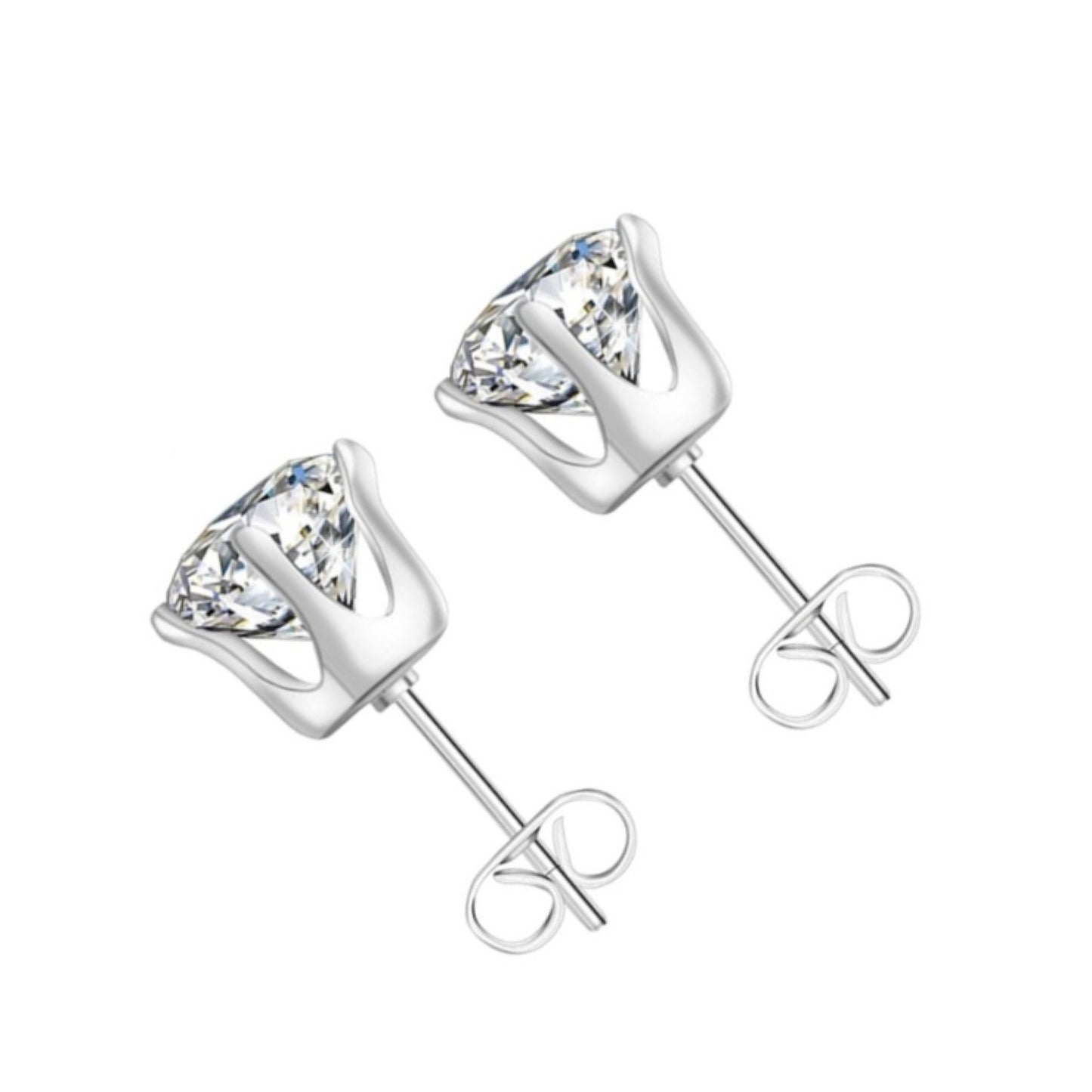 Silver Clear Round 8mm CZ Stud Earrings | Hypoallergenic Stainless Steel | Classic Unisex Jewelry